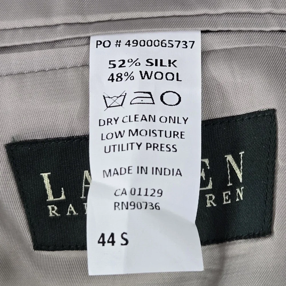 Lauren Ralph Lauren Men‎ Blazer 44S Gray Silk Wool Sport Coat Button